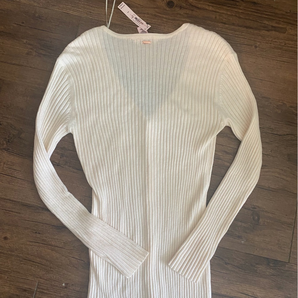 Ribbed Button-Front Midi Sweater Dress in Cream - Picture 7 of 9